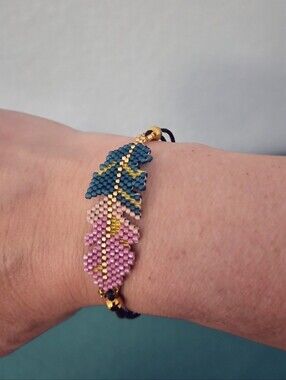 Noonday Collection Boho Artisan Beaded Feather Adjustable Bracelet